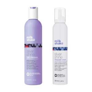 SET Milk Shake Silver Shine pentru par blond, gri sau alb - Sampon 300 ml & Spuma conditioner 200 ml