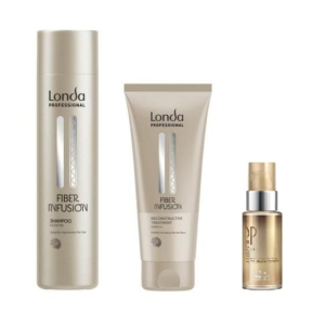 SET_3 produse – Tratament reconstructiv cu keratina Londa Professional Fiber Infusion: sampon 250ml, masca 200ml si ulei de argan Wella SP Luxe Oil 30ml