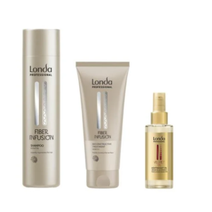 SET_3 produse – Tratament reconstructiv cu keratina Londa Professional Fiber Infusion: sampon 250ml, masca 200ml si ulei de argan Velvet Oil 100ml
